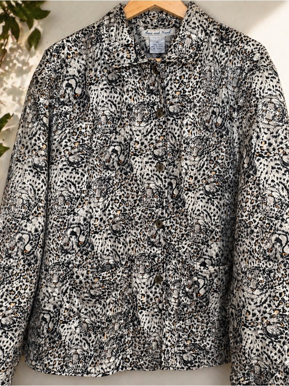 Anna And Frank Silk Quilted Leopard Print Jacket XL Animal Face